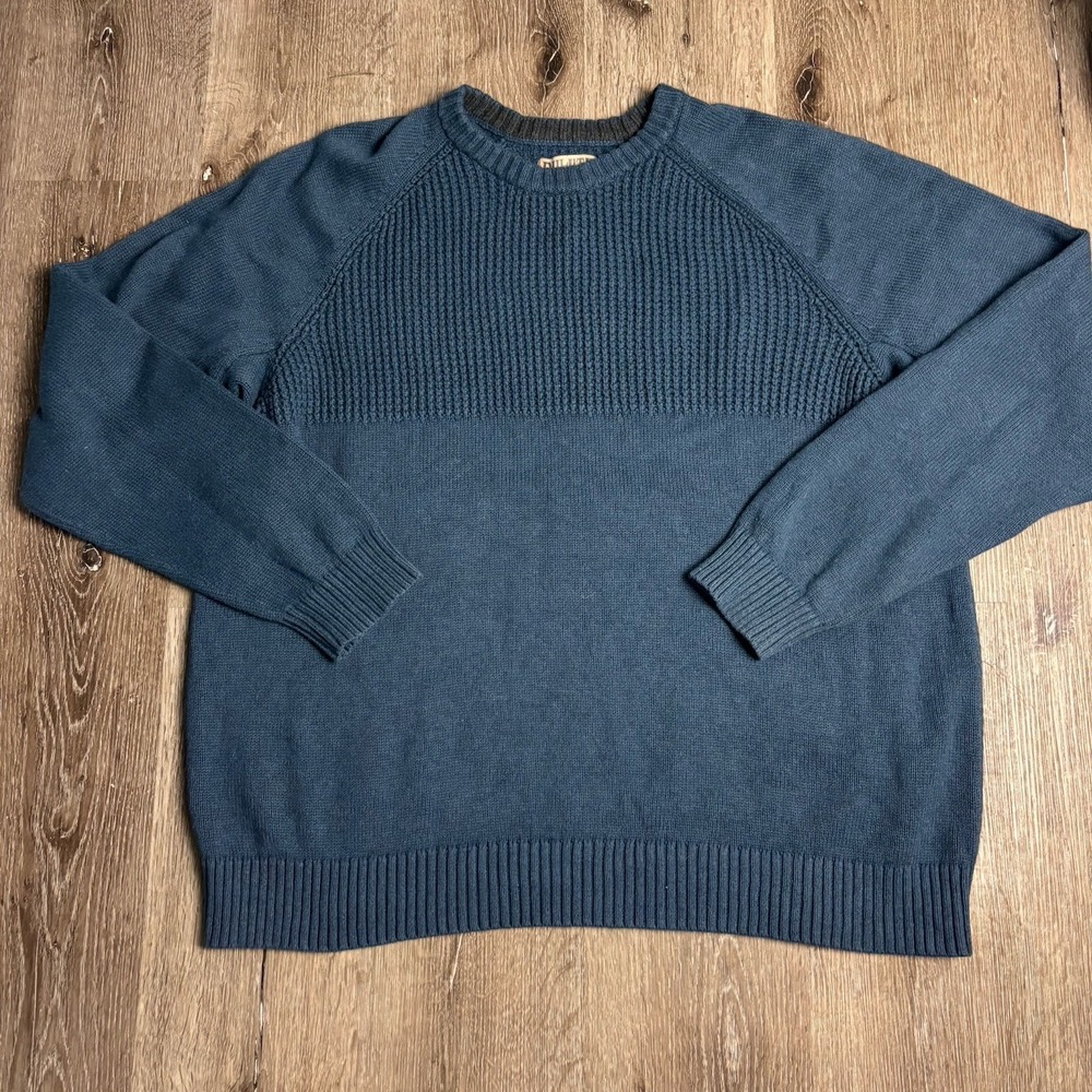 Duluth Trading Co Blue Woven Knit Cotton Wool Pullover Sweater Men's 2XL